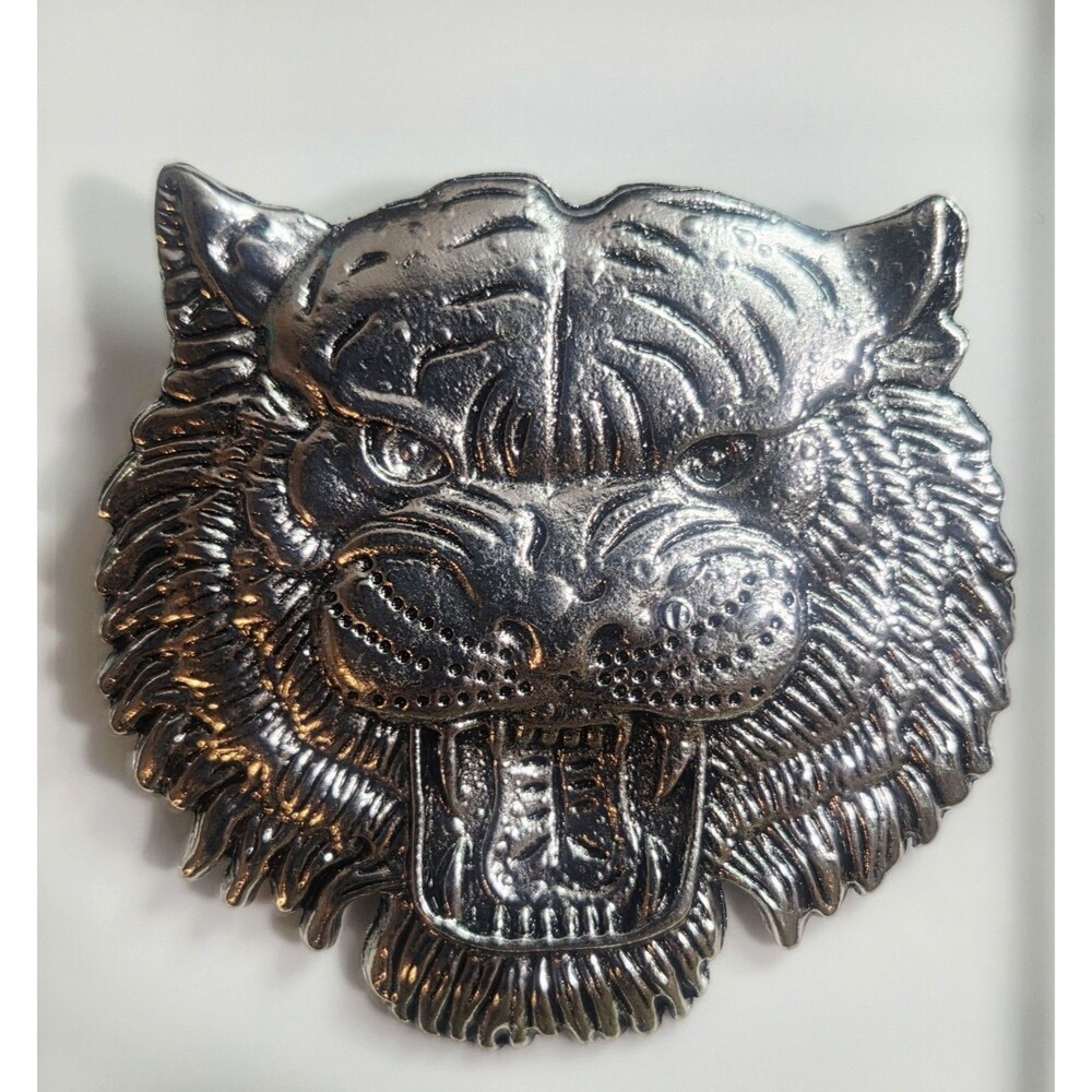 Tiger Head Brooch Large 2 In X 2 In Silver Tone